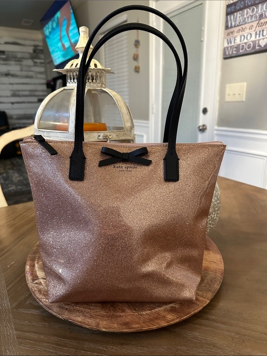 kate spade Handbags - kate spade Rose Gold Glitter Tote with Black Handles